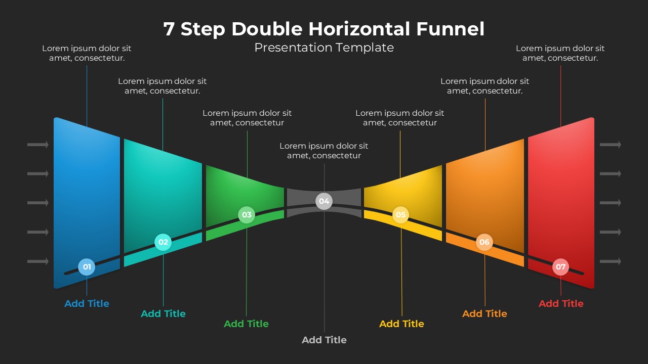 7 Step double horizontal funnel presentation template dark