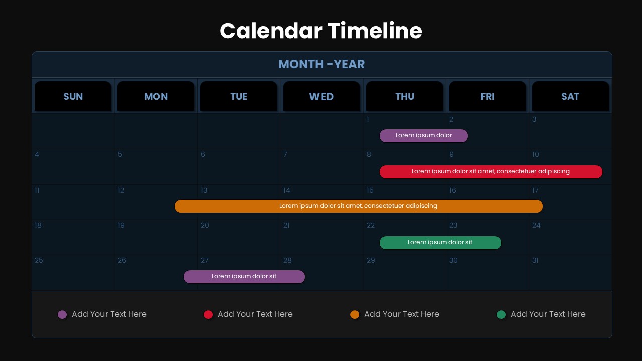 Calendar Timeline Template Dark