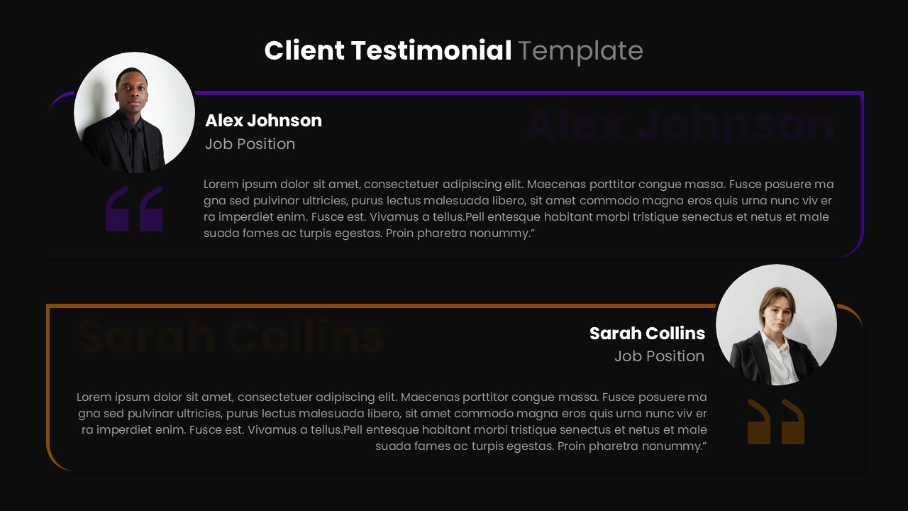 Client Testimonial PowerPoint Template Dark