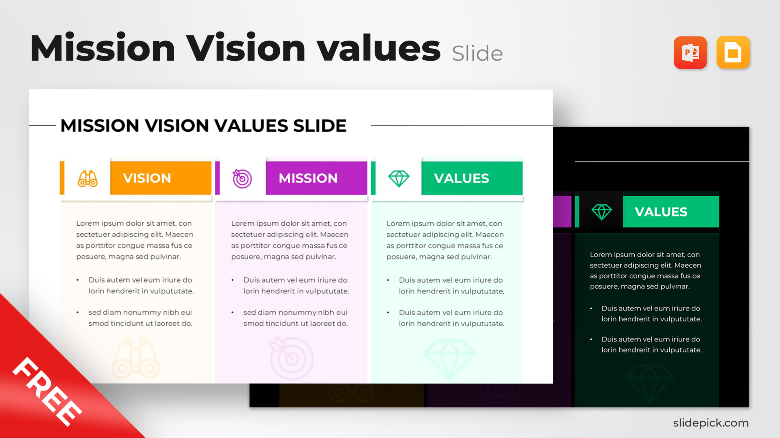 Free Mission Vision Values Slide