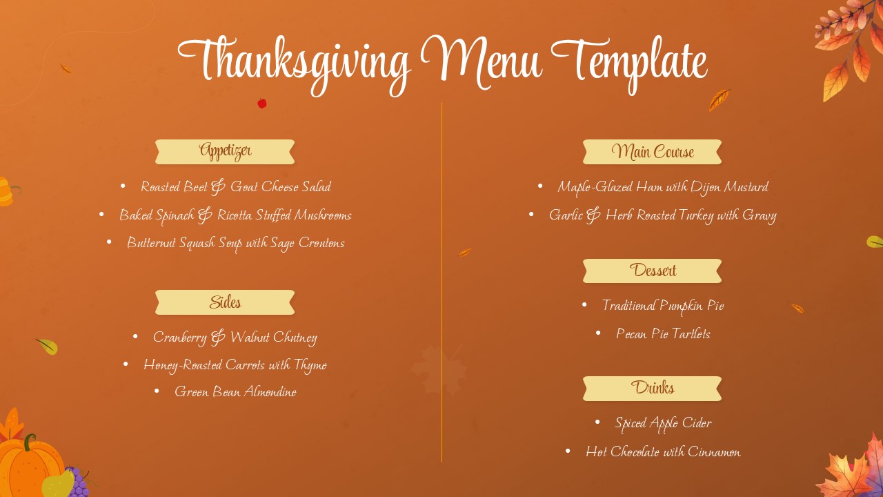 Free Thanksgiving Menu Slide