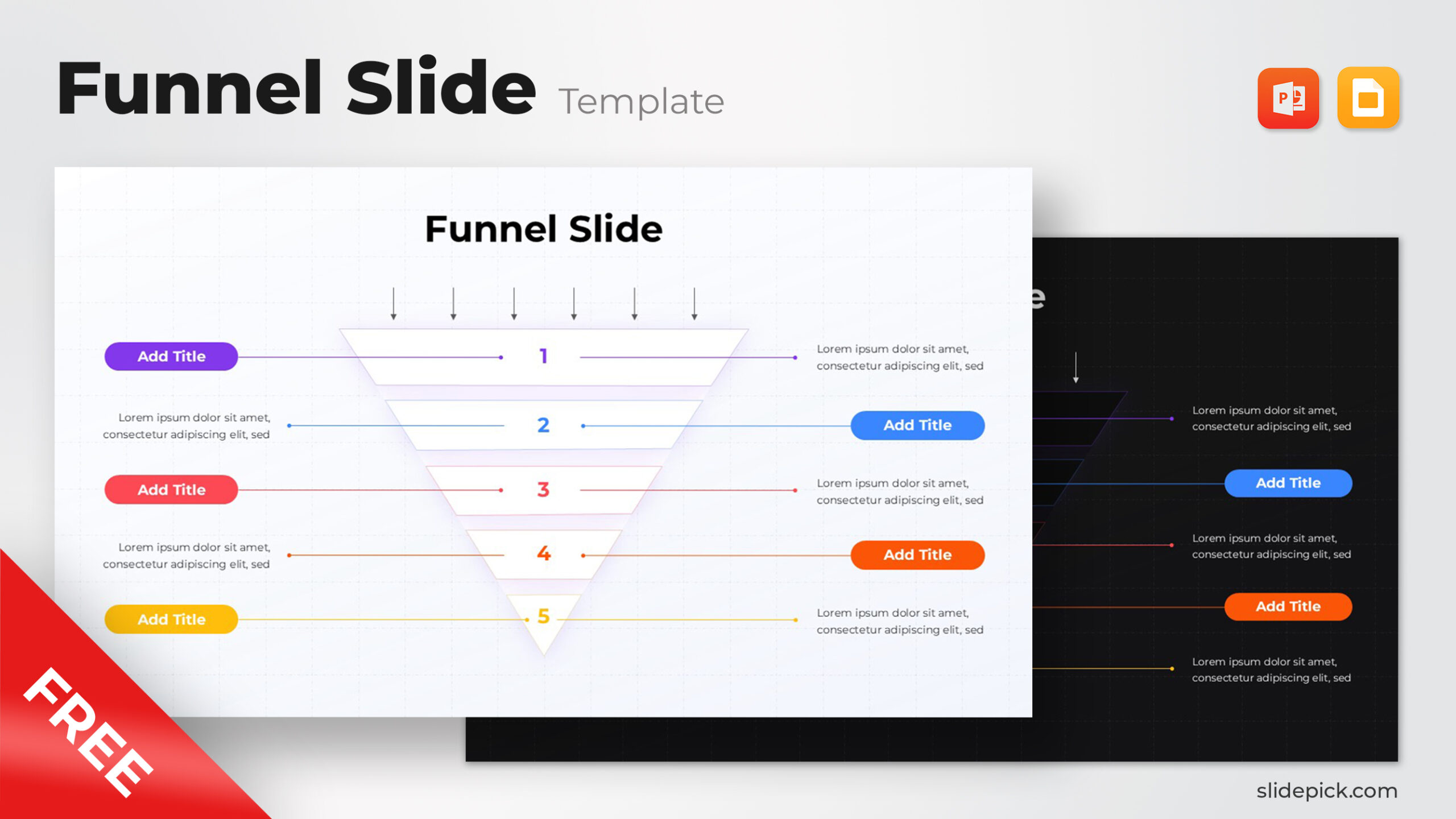 Free Five-Step Funnel Diagram Template for PowerPoint & Google Slides