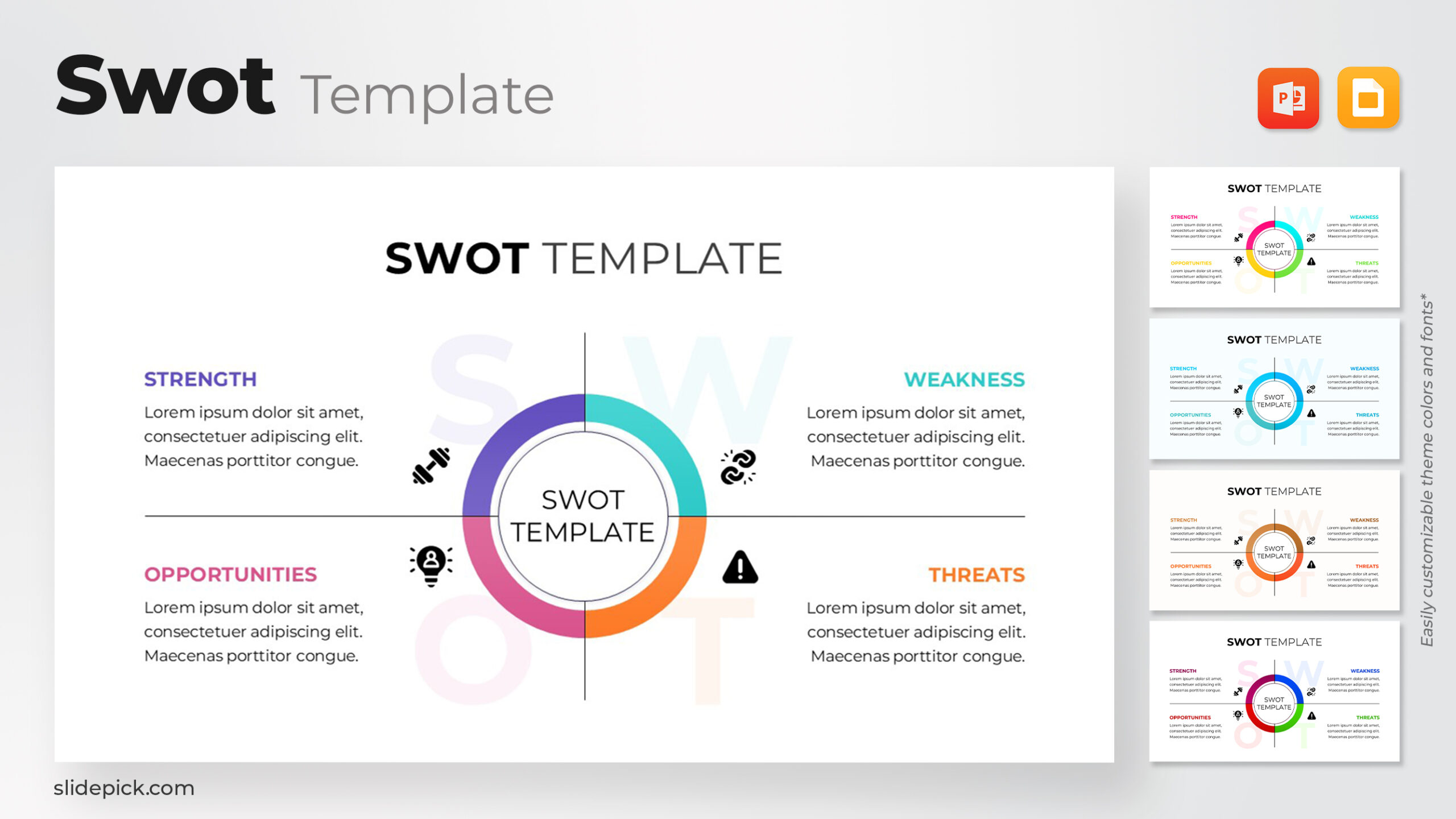 Colorful Circular SWOT Analysis Template for PowerPoint & Google Slides