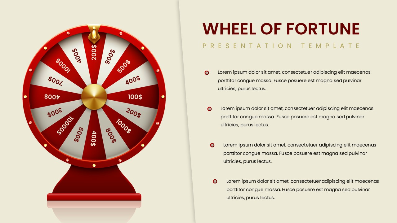 Editable Wheel Of Fortune Presentation Slide