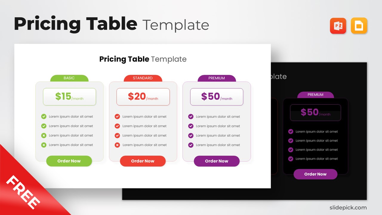 Free Pricing Table Template