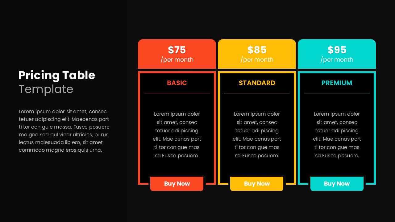 Free Pricing Table Template Dark