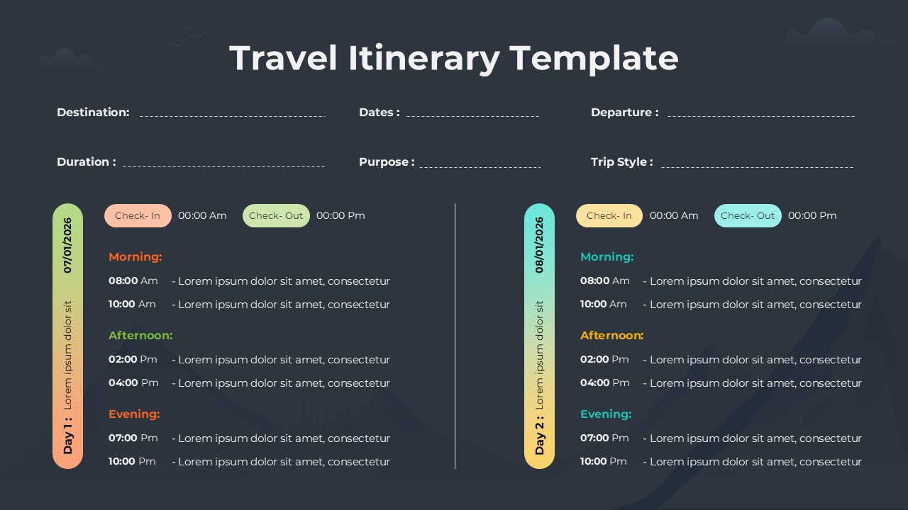 Travel Itinerary Template Dark