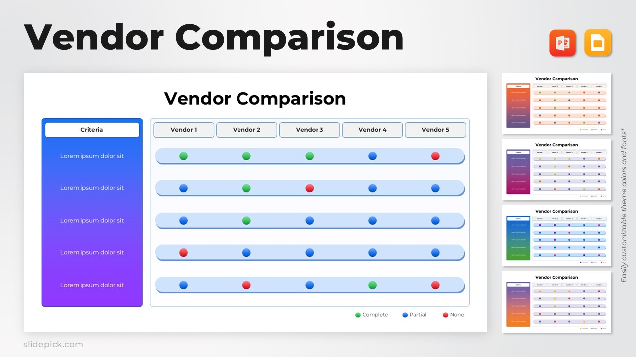 Vendor Comparison Matrix Presentation Slide