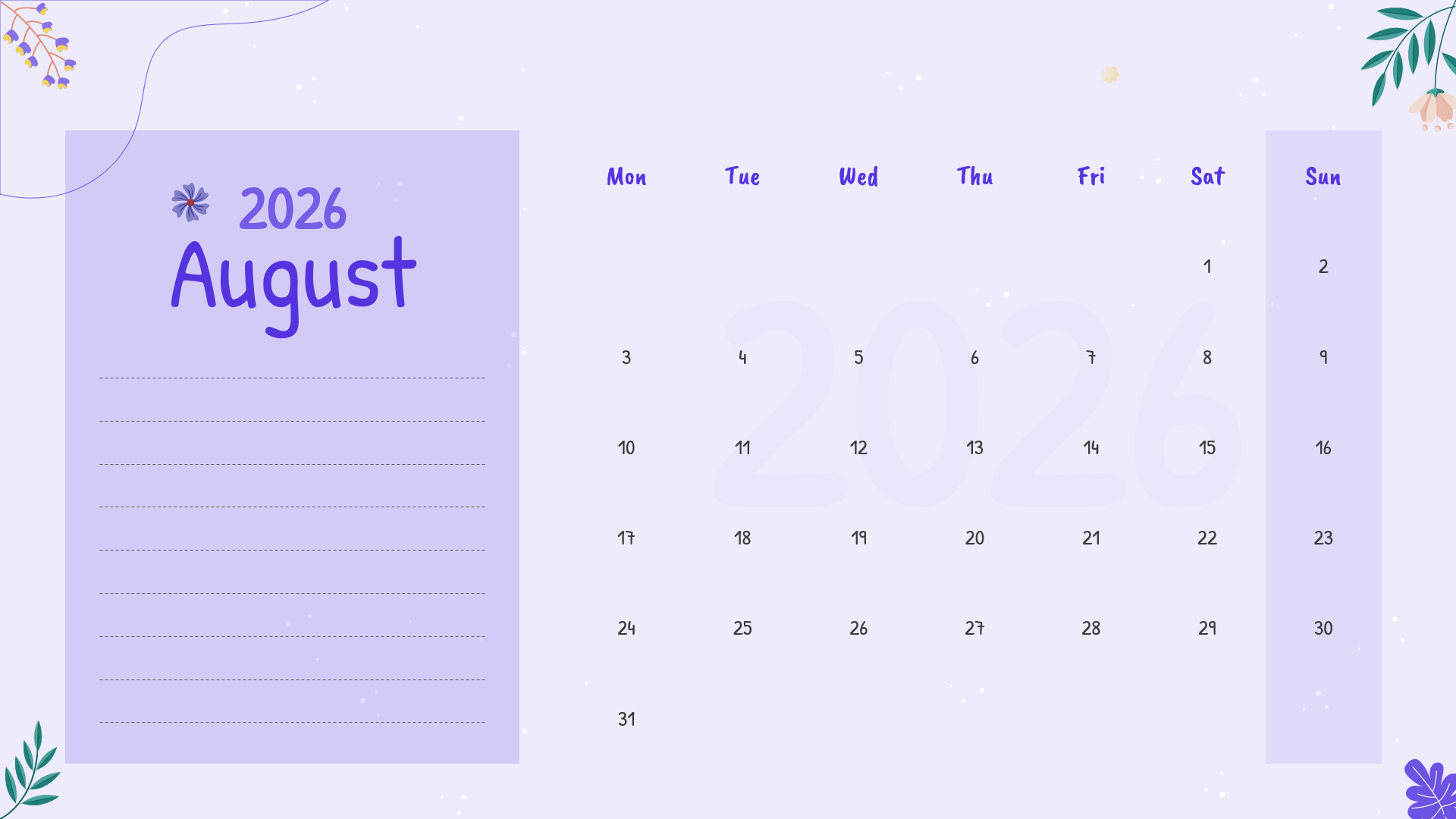 august calendar template