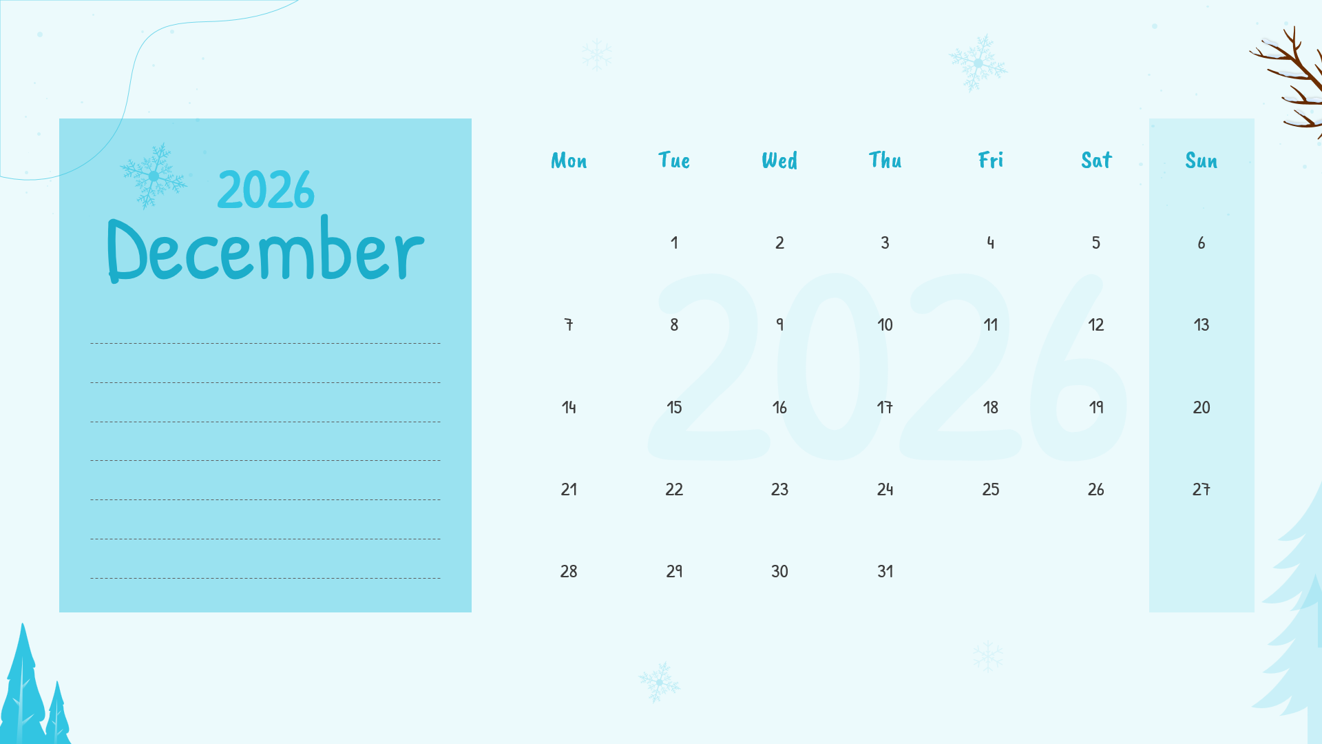 december calendar template