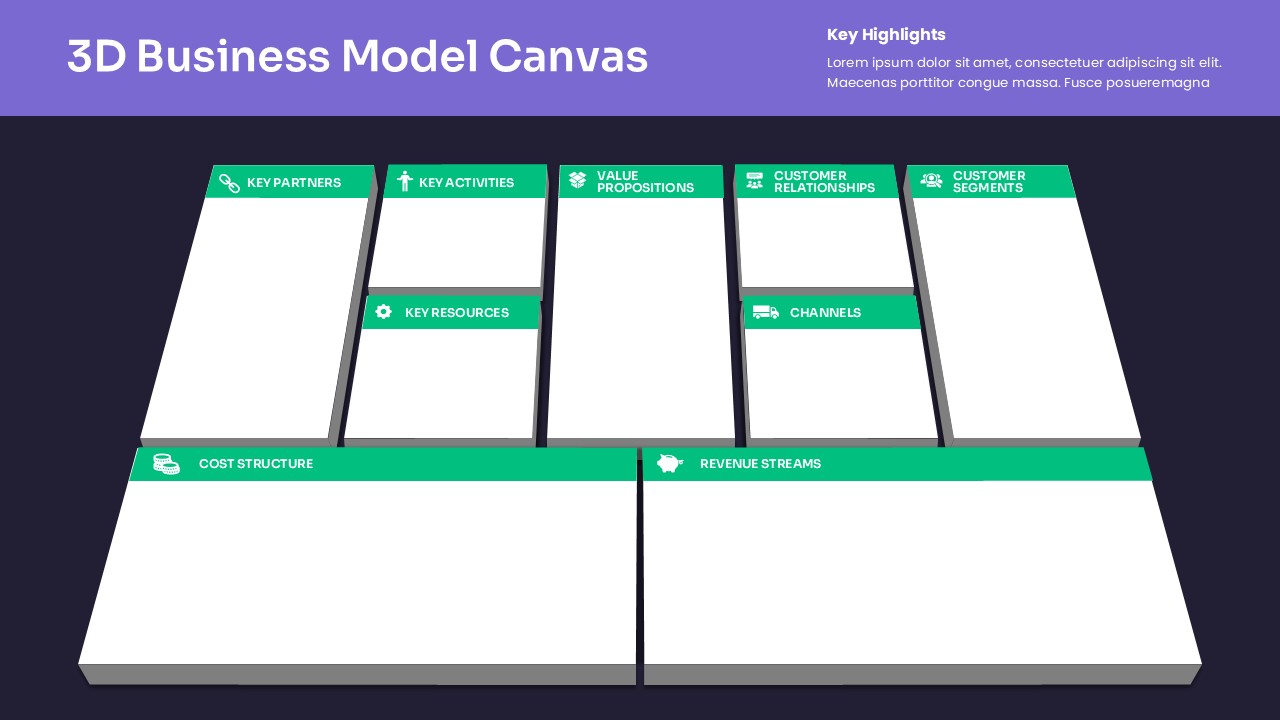 3D Business Model Canvas Framework for Google Slides