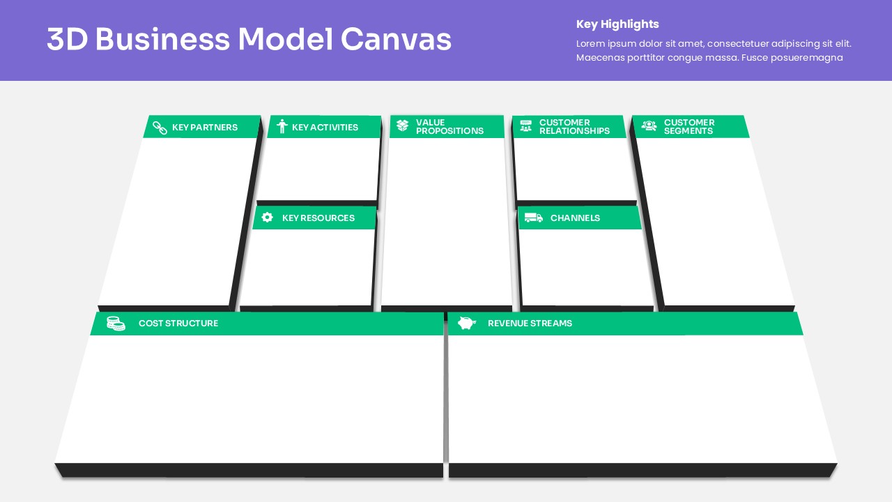 3D Business Model Canvas Strategy PPT Template