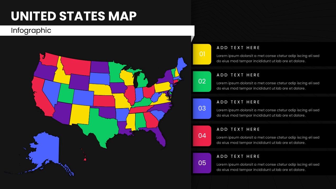 Editable US Map Infographic Dark Theme Slide