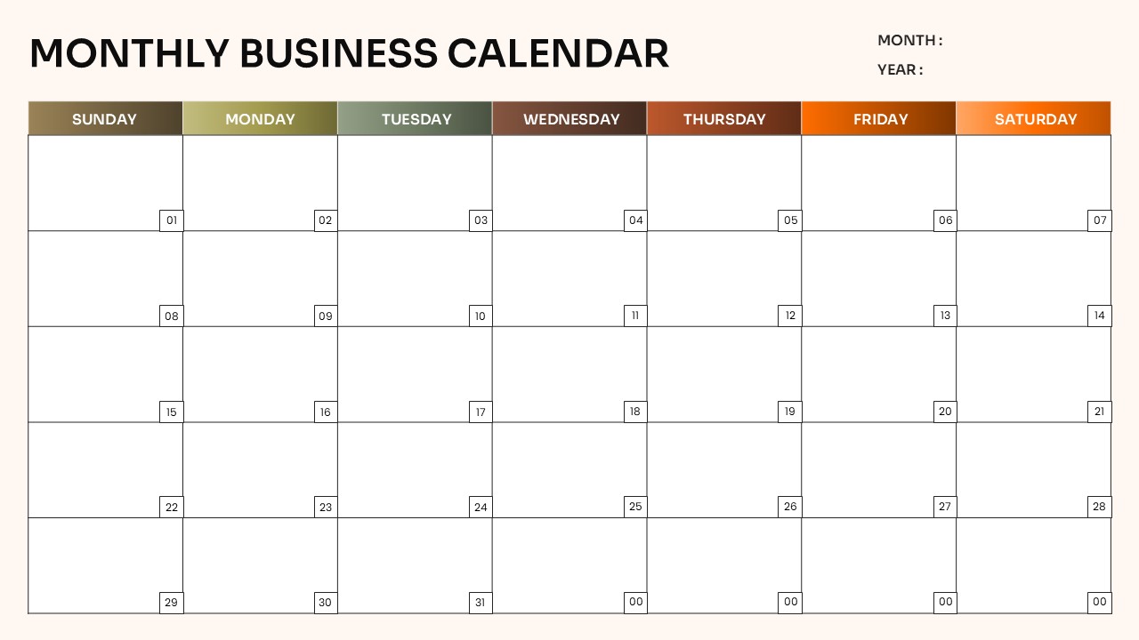 Free Monthly Business Calendar Template for PPT