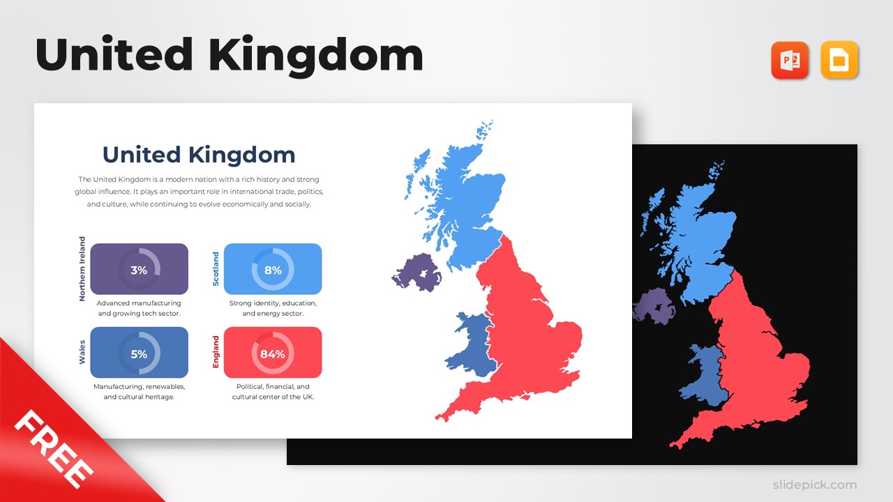 Free United Kingdom Map Template for Presentation