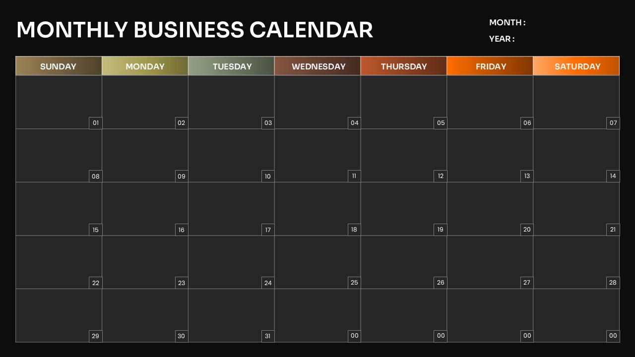 Monthly Business Calendar PPT Template