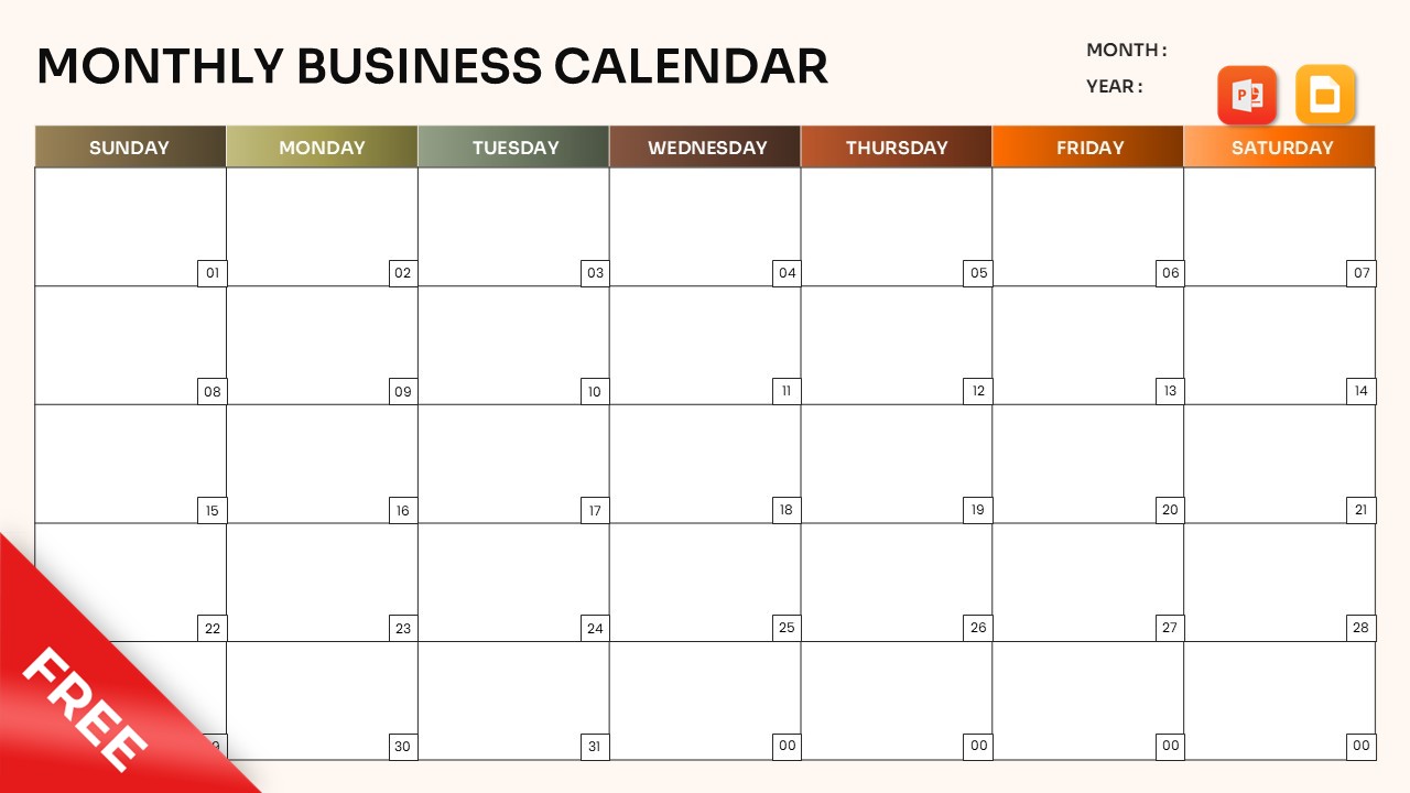 Monthly Business Calendar Presentation Slide