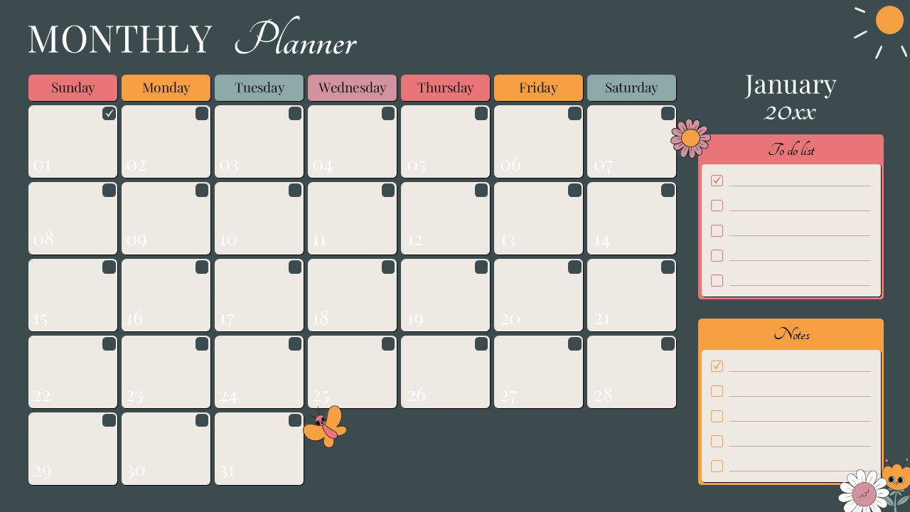 Monthly Planner Template for PPT