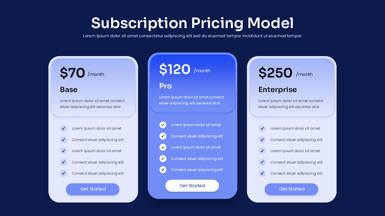 Subscription Pricing Model Editable Slide