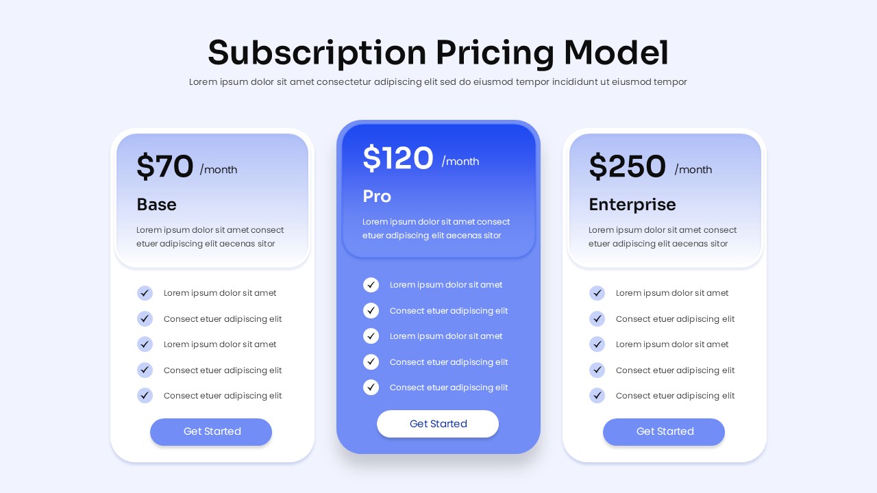 Subscription Pricing Model Template for PPT