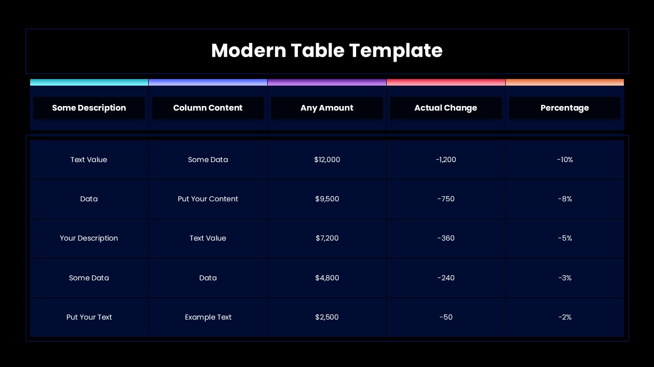 Table Template for Business Presentations
