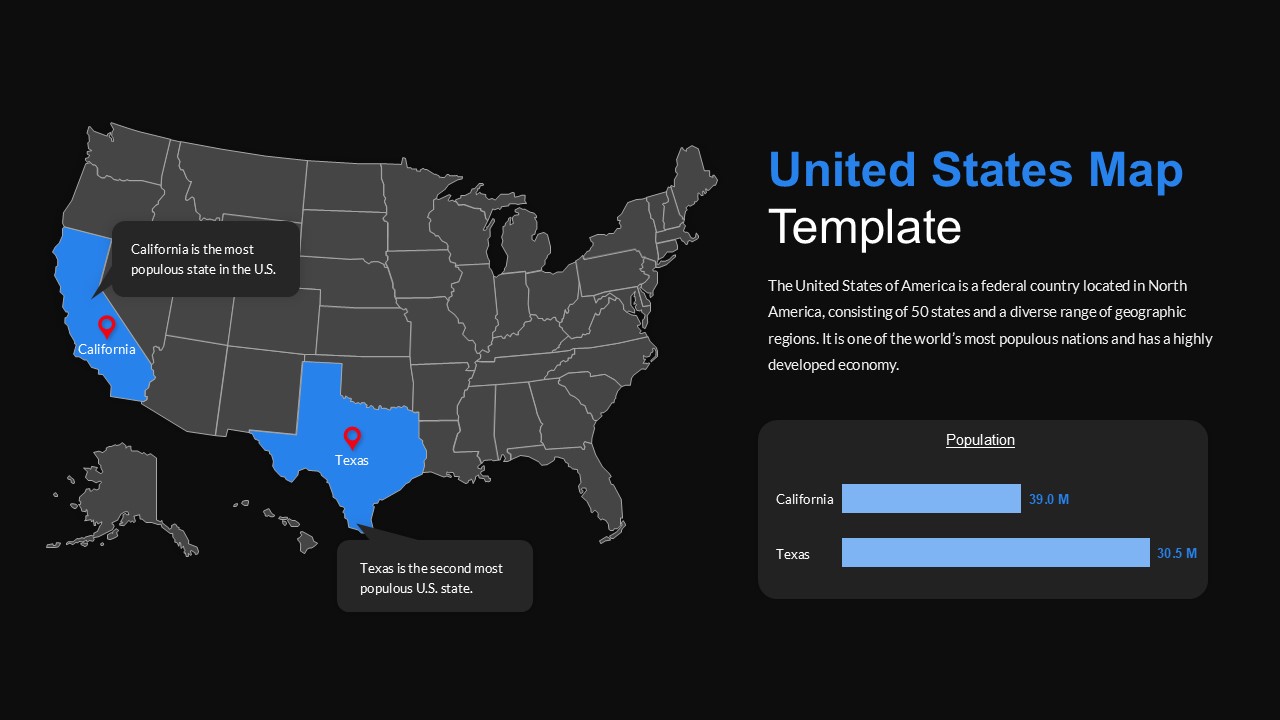 United States Map Template Dark Theme Slide