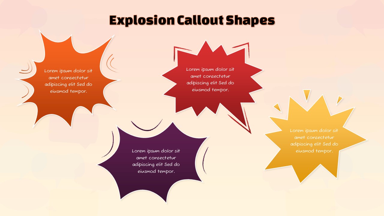 Explosion callout shapes for presentations with comic style starburst design