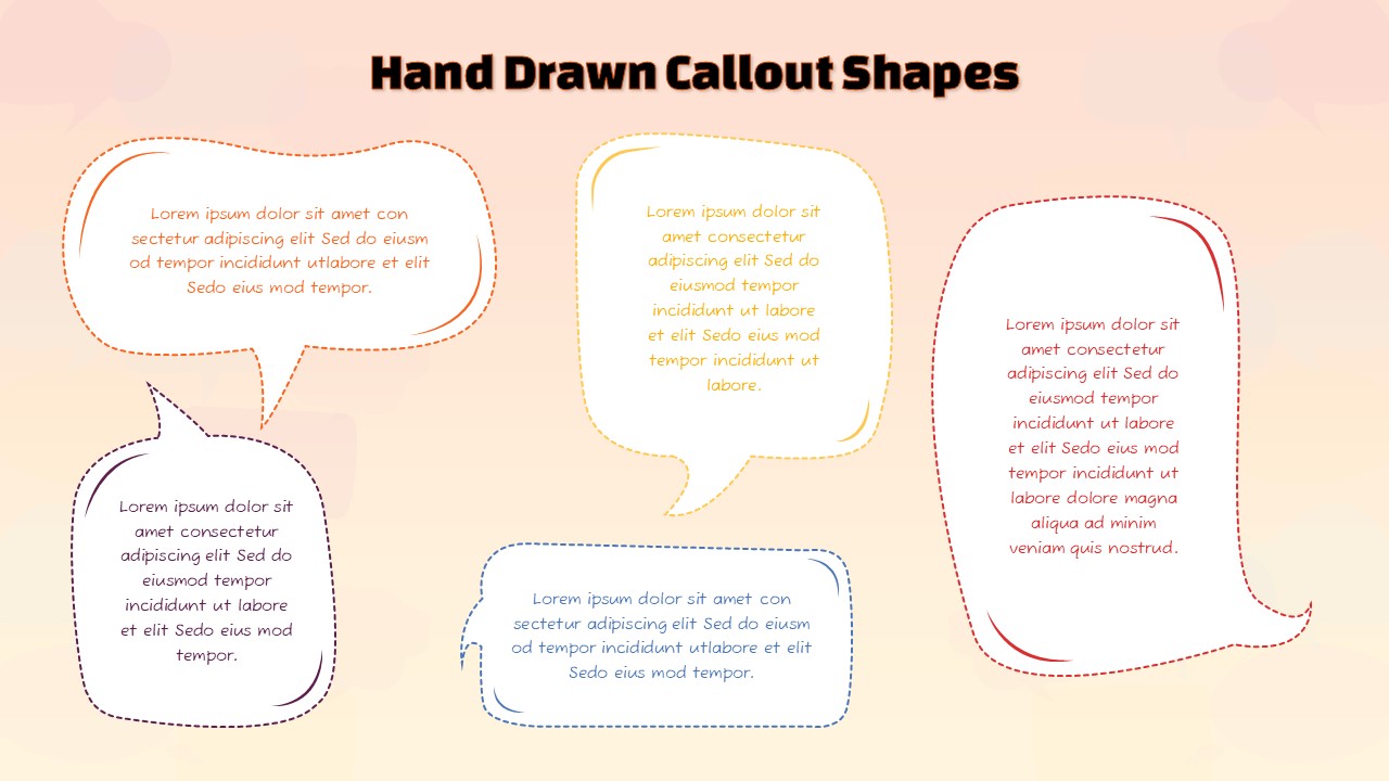 Hand drawn callout shapes for presentation templates with sketch style speech bubbles
