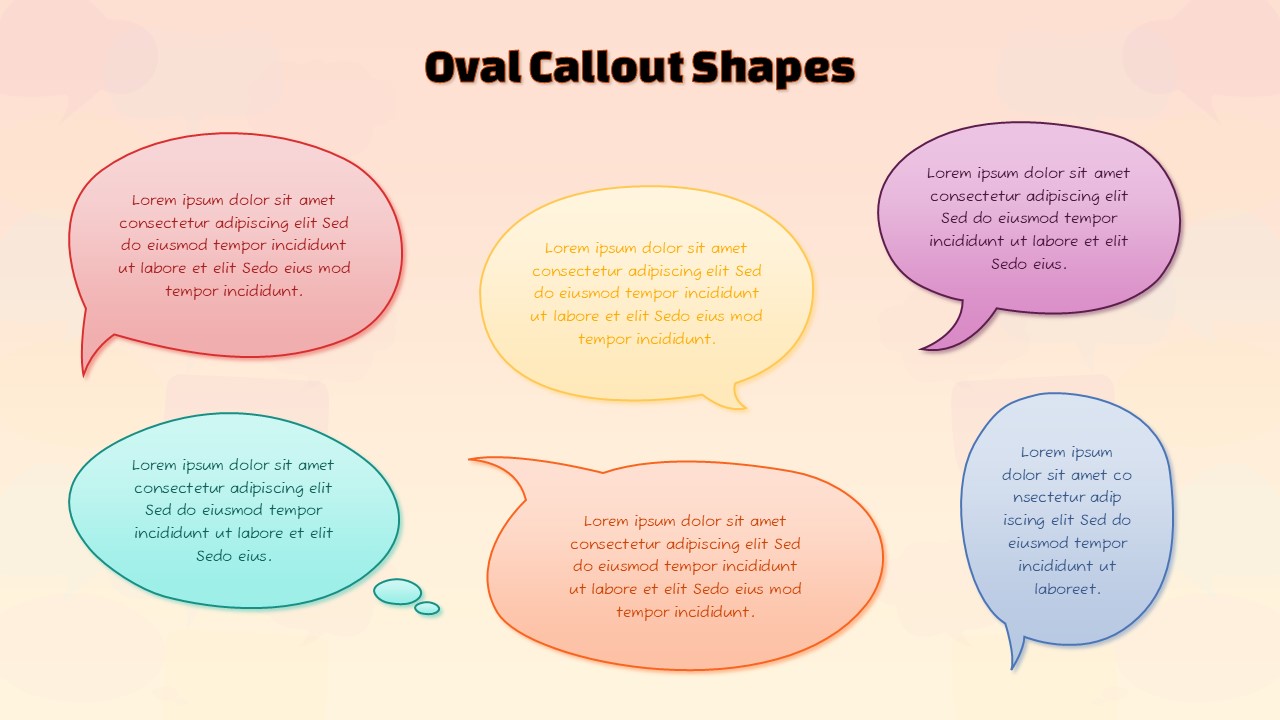 Oval callout shapes for presentation templates with smooth rounded speech bubbles