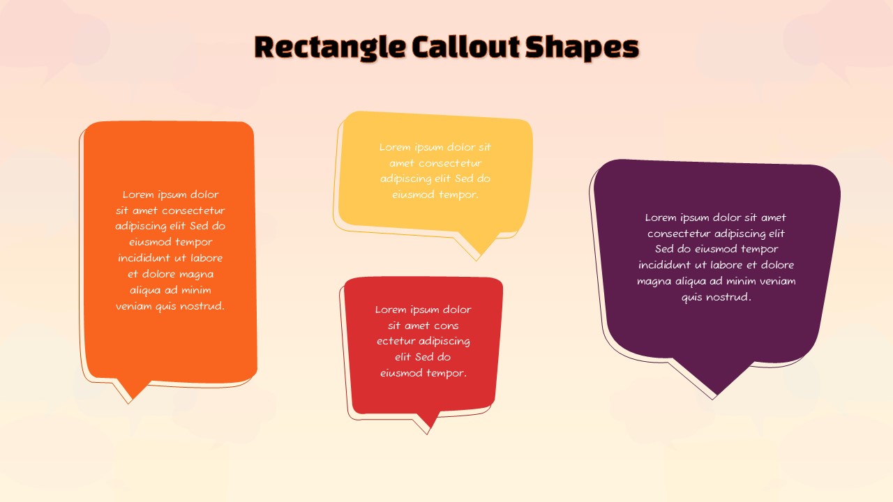 Rectangle callout shapes for PowerPoint presentations with rounded speech box design