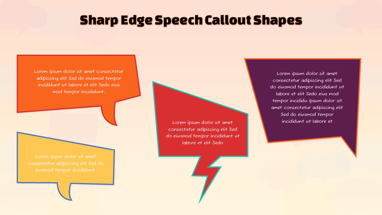 Sharp edge speech callout shapes for presentations with angular comic style design