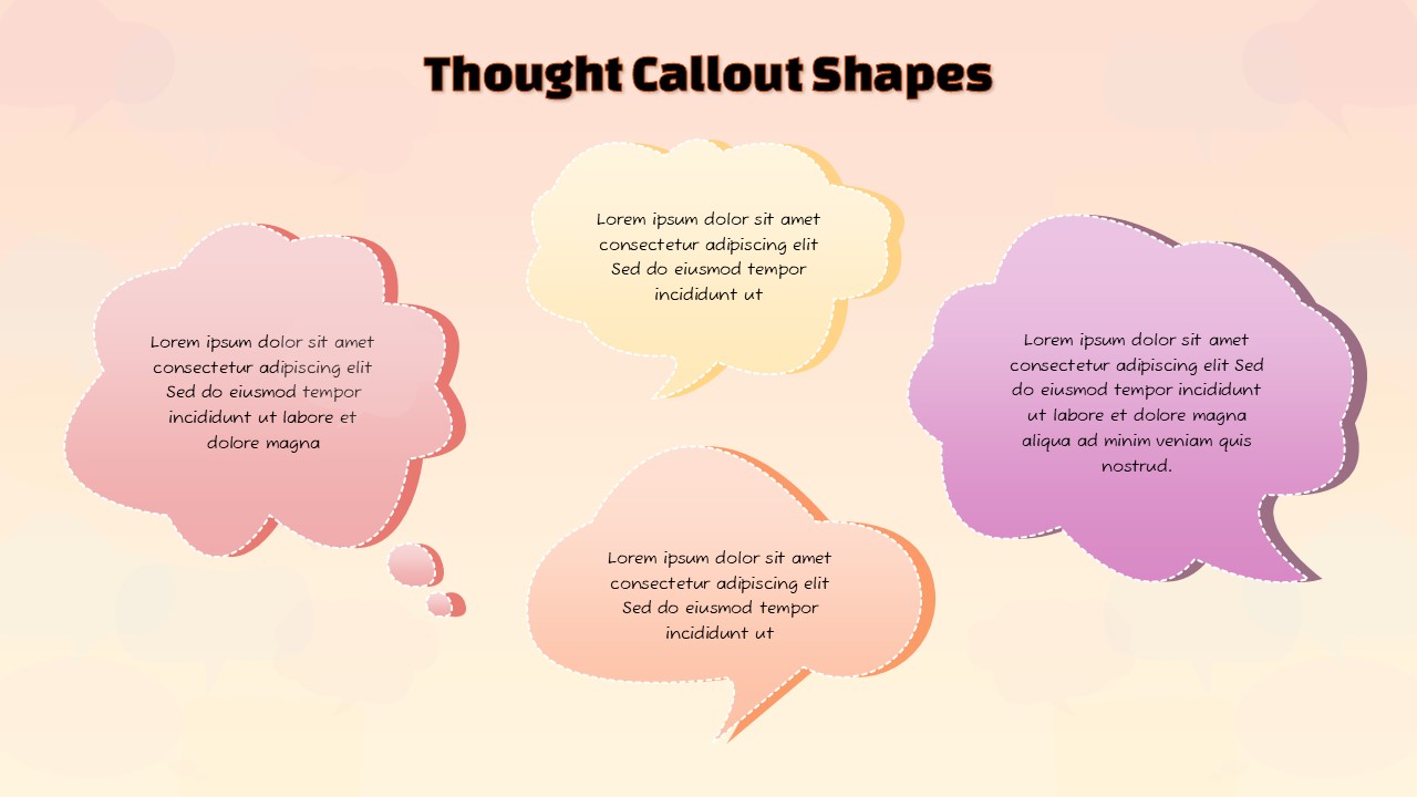Thought callout shapes for PowerPoint and presentation templates with cloud style bubbles
