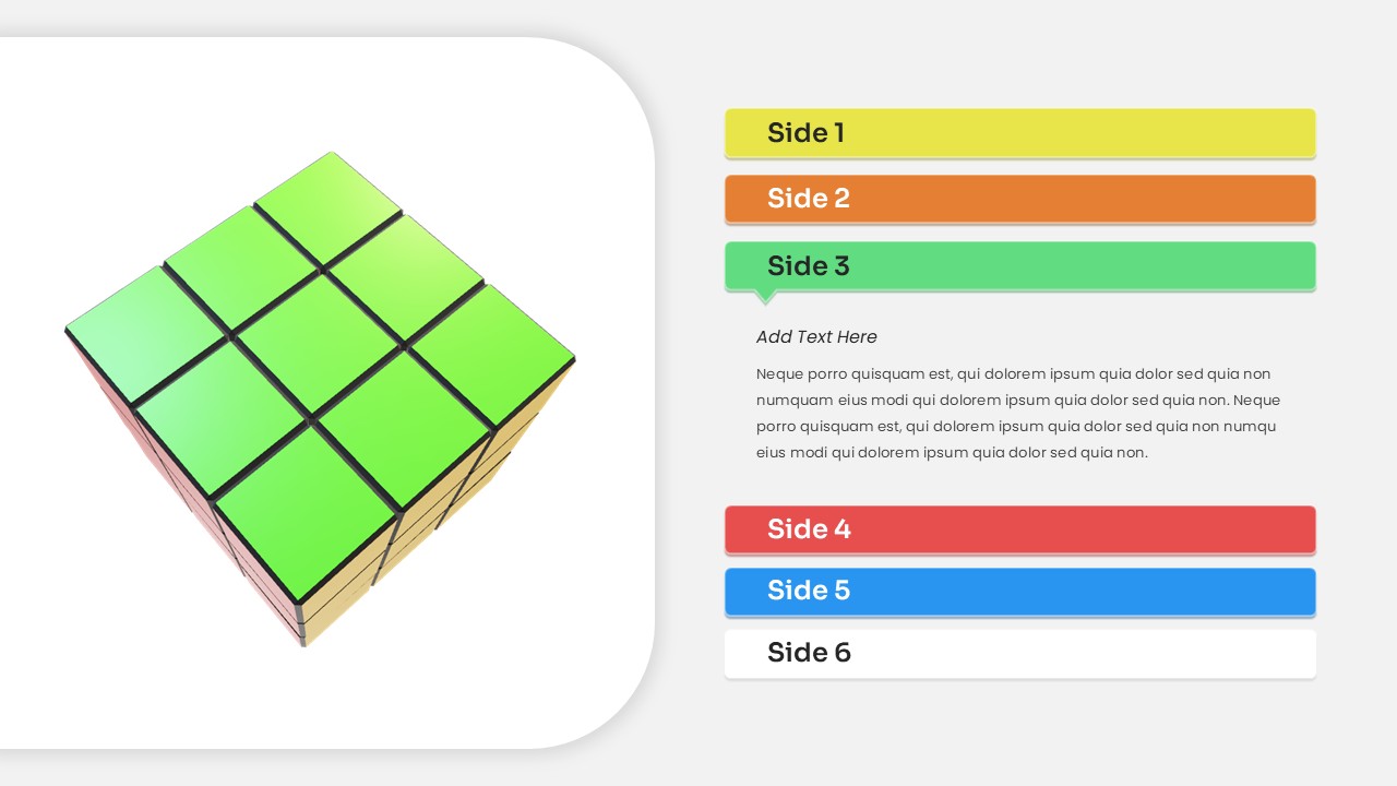 3D Rubik's Cube with green side PowerPoint Template