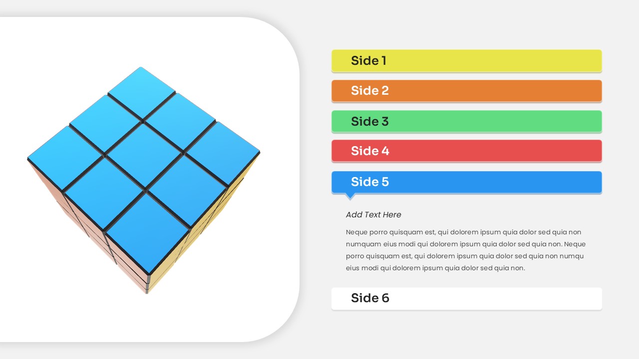 3D cube with Blue colored sides displayed PPT Slide