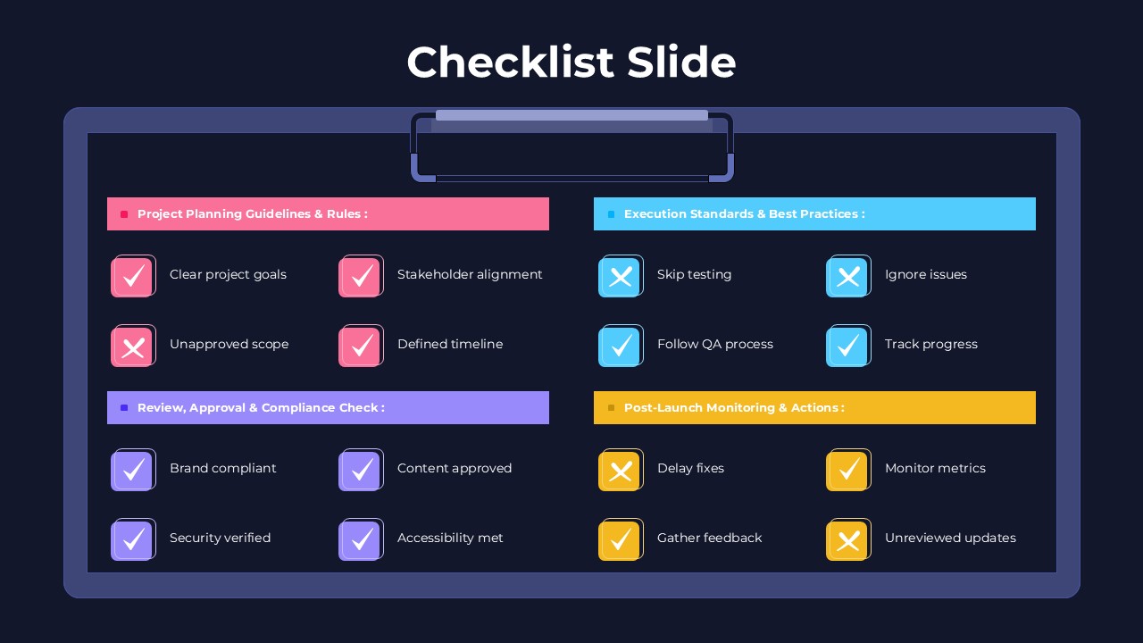 Free Checklist PowerPoint Dark Theme Slide