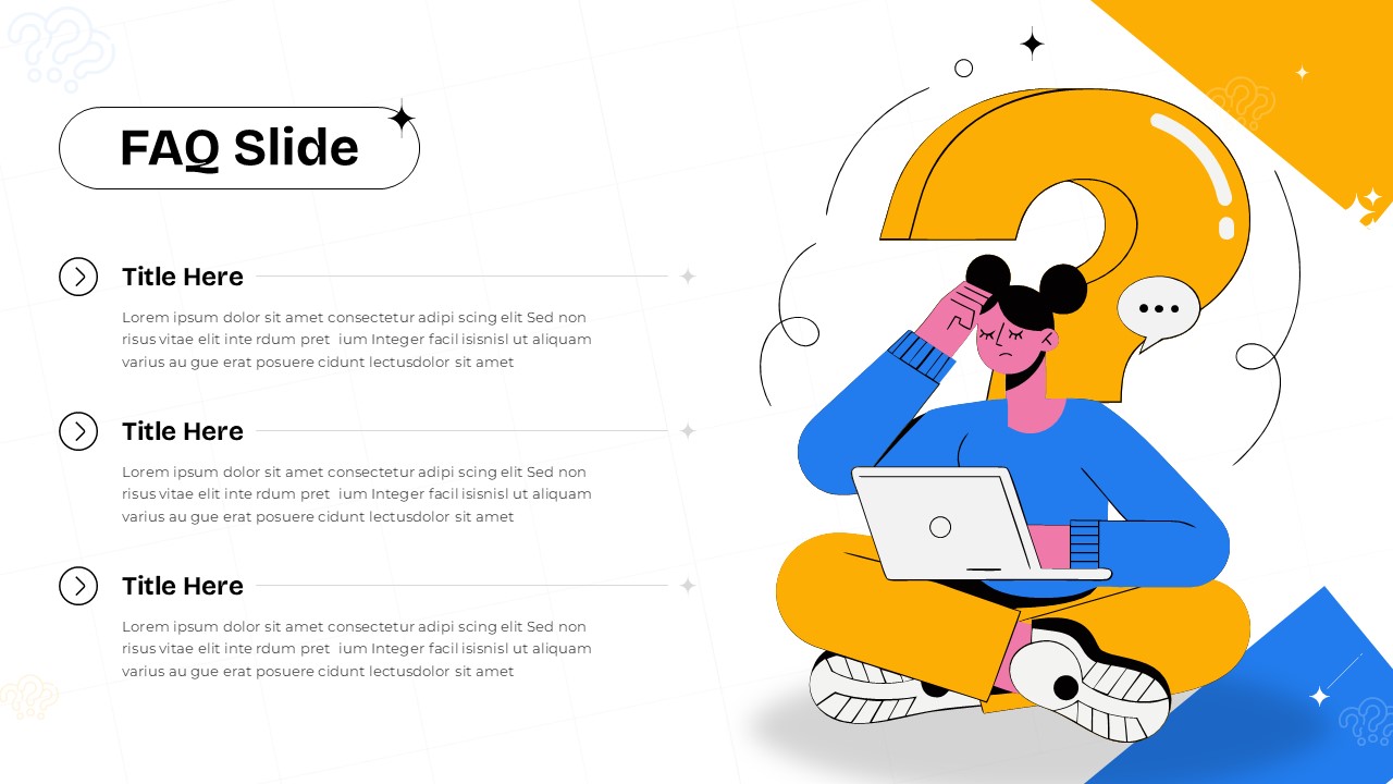 FAQ Google Slide Template with friendly illustration - transform customer questions into engaging, organized answers