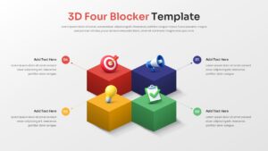 3D Four Blocker Template with colorful isometric blocks on light background for strategic business presentations