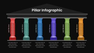 Strategic planning presentation with 6 Pillars Infographic Template in elegant dark theme design