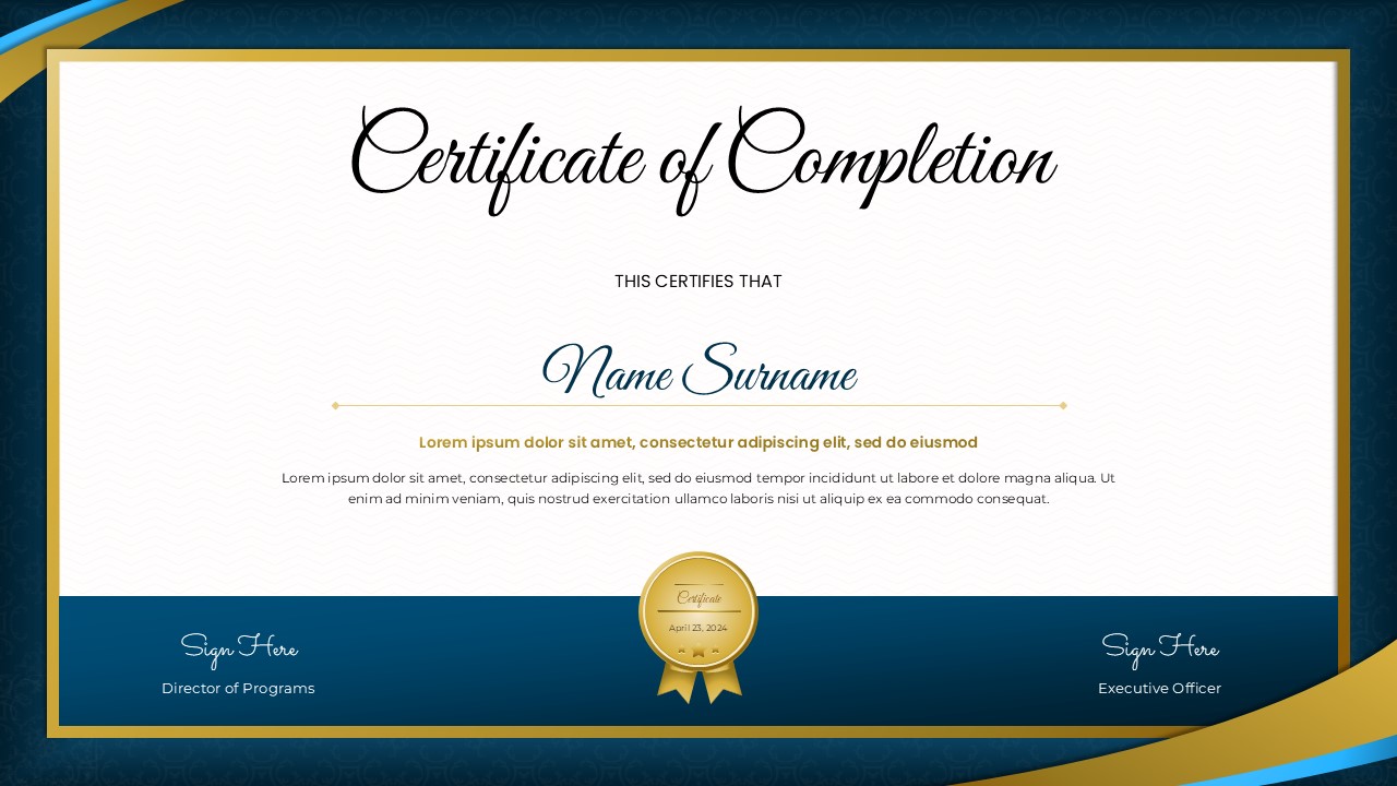 Certificate Of Completion Template for PowerPoint and Google Slides