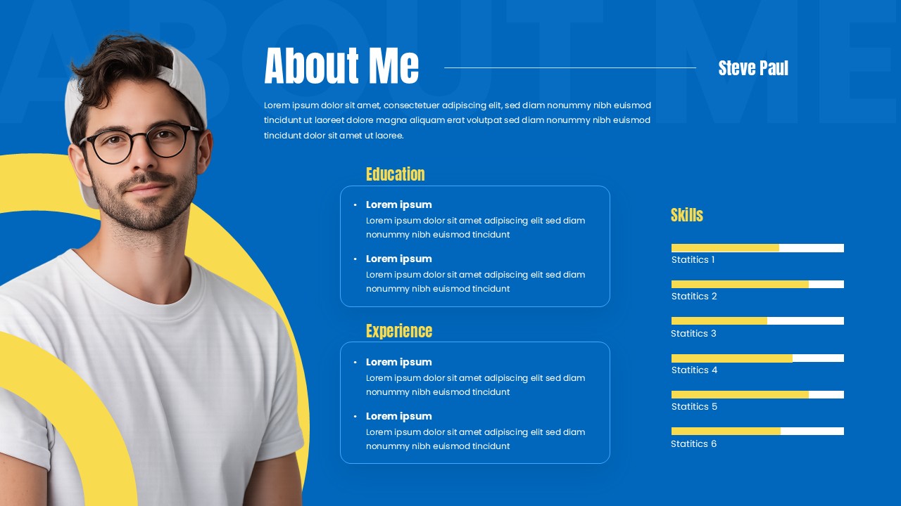 Resume Template for PowerPoint with profile photo, skills bars, and About Me section