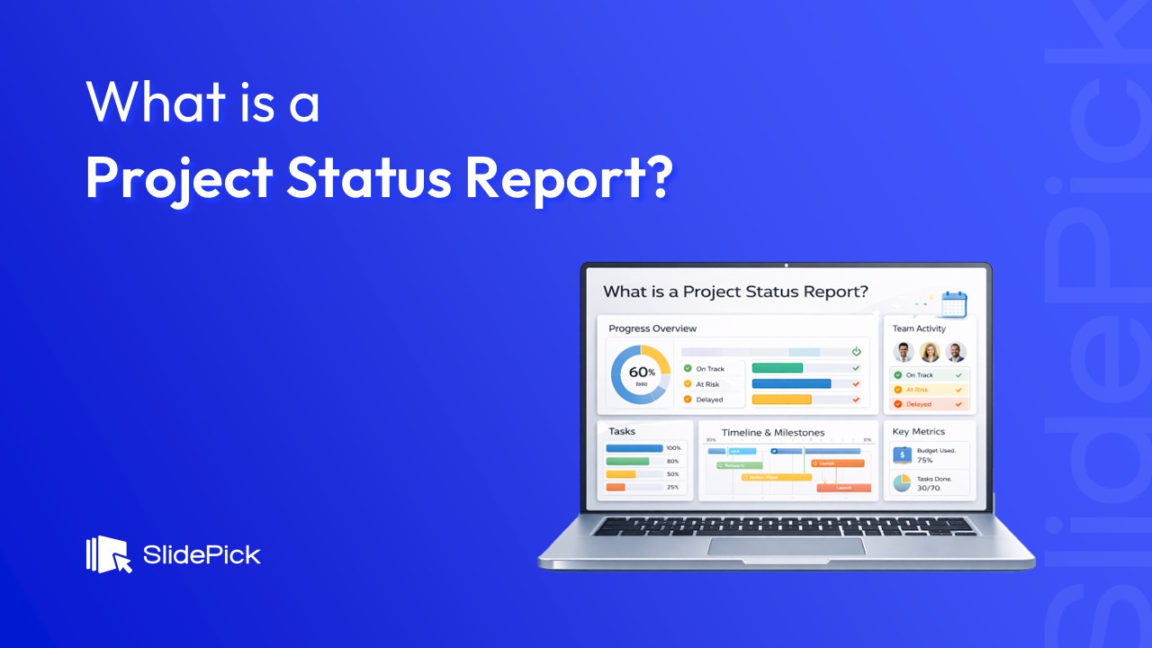 Cover image for an article that explains what a project status report is.