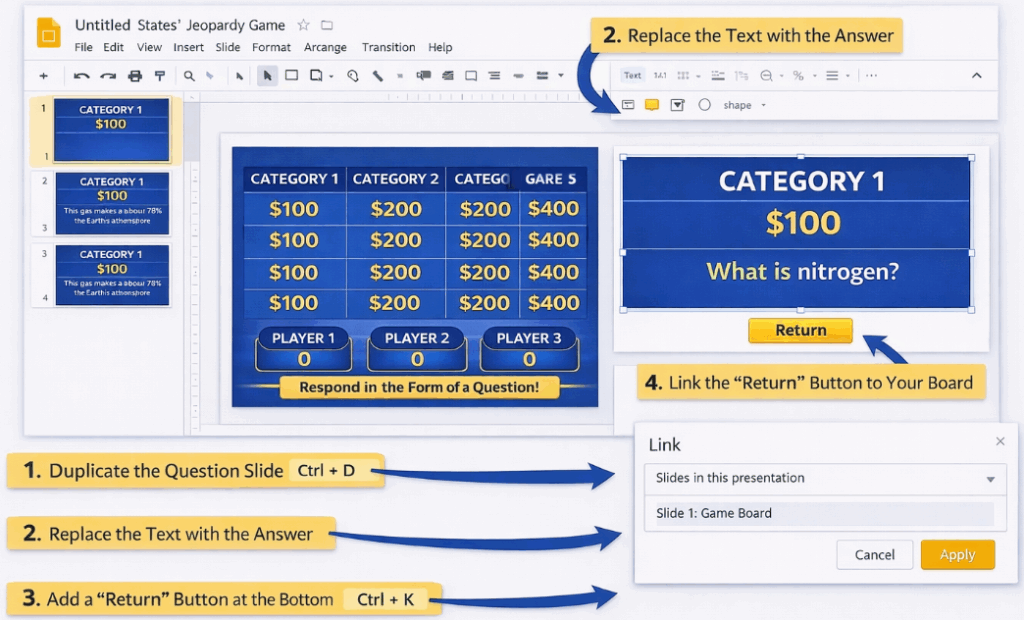 Step 4 To Create a Jeopardy Game on Google Slides