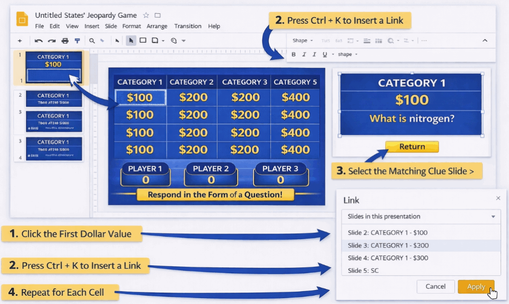 Step 5 To Create a Jeopardy Game on Google Slides