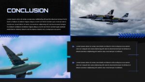 Air Force conclusion slide template with dual aircraft imagery - end presentations with commanding military impact