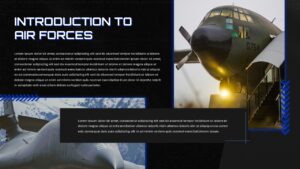 Air Force introduction slide template with aircraft imagery - engage audiences with professional military layouts