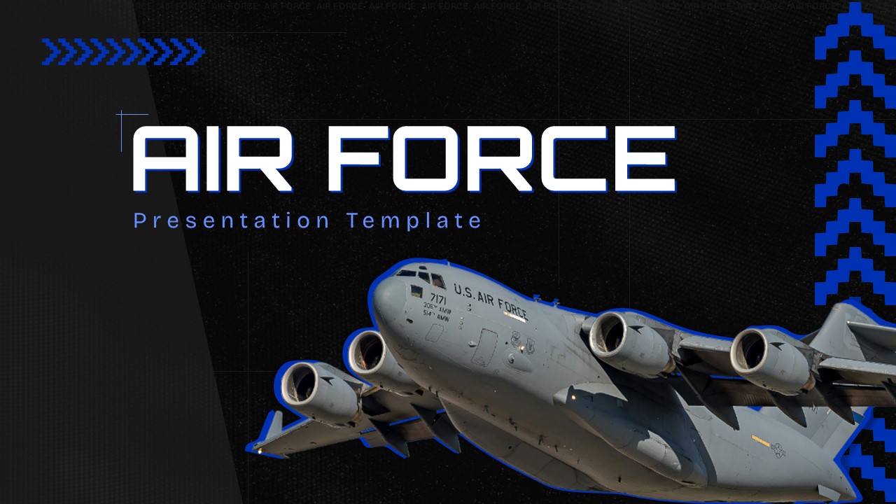 Air Force template cover slide with military aircraft - make powerful first impressions in defense presentations