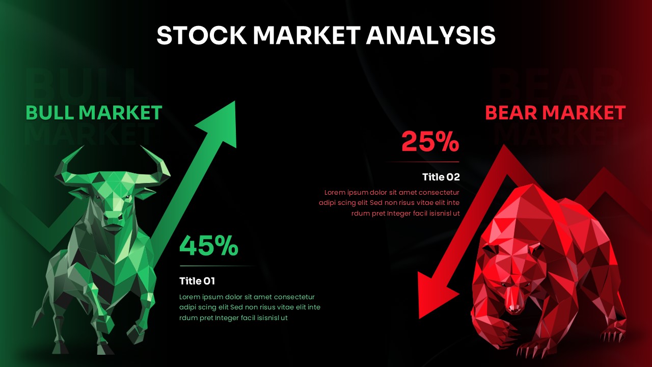 Stock Market Analysis template with bull vs bear comparison on dark background