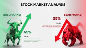 Stock Market Analysis template with bull vs bear comparison on light gradient