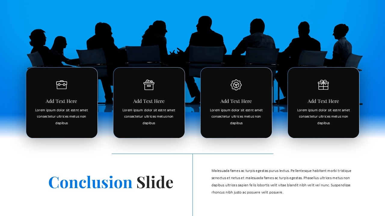 Conference workshop conclusion with four-point summary meeting template design