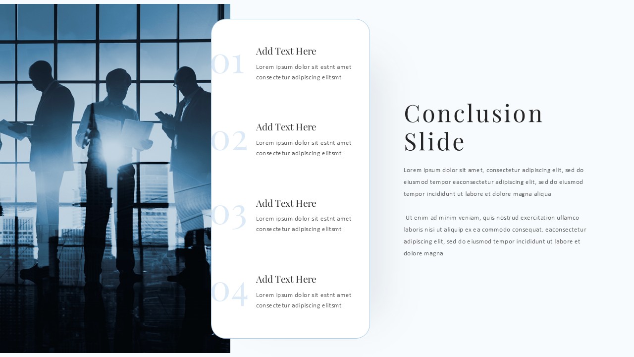 Executive boardroom conclusion with professional business silhouette PowerPoint template